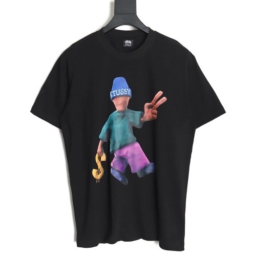 Stussy 2024 Peace ProsperityTee Doll Slogan Back Slogan Short Sleeve T-Shirt TSK2,All order with free shipping Stussy