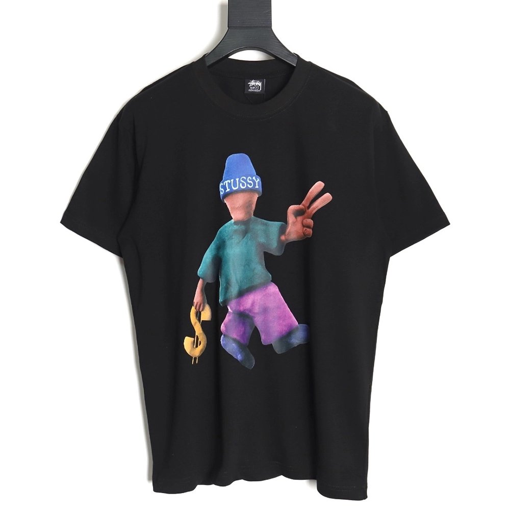 Stussy 2024 Peace ProsperityTee Doll Slogan Back Slogan Short Sleeve T-Shirt TSK2,All order with free shipping Stussy