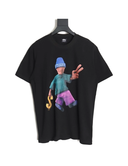 Stussy 2024 Peace ProsperityTee Doll Slogan Back Slogan Short Sleeve T-Shirt TSK2,All order with free shipping Stussy