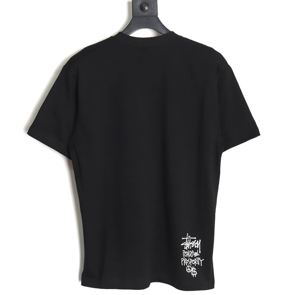 Stussy 2024 Peace ProsperityTee Doll Slogan Back Slogan Short Sleeve T-Shirt TSK2,All order with free shipping Stussy