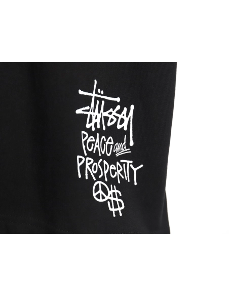 Stussy 2024 Peace ProsperityTee Doll Slogan Back Slogan Short Sleeve T-Shirt TSK2,All order with free shipping Stussy