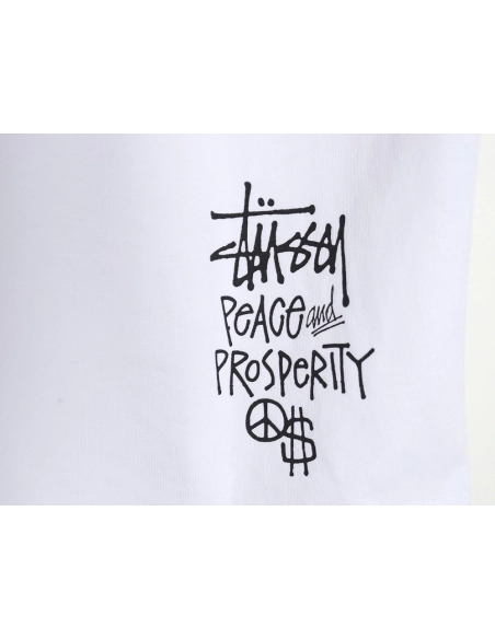 Stussy 2024 Peace ProsperityTee Doll Slogan Back Slogan Short Sleeve T-Shirt TSK1,All order with free shipping Stussy