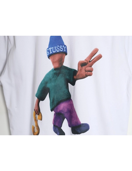 Stussy 2024 Peace ProsperityTee Doll Slogan Back Slogan Short Sleeve T-Shirt TSK1,All order with free shipping Stussy