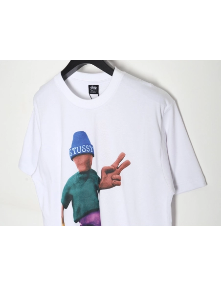 Stussy 2024 Peace ProsperityTee Doll Slogan Back Slogan Short Sleeve T-Shirt TSK1,All order with free shipping Stussy