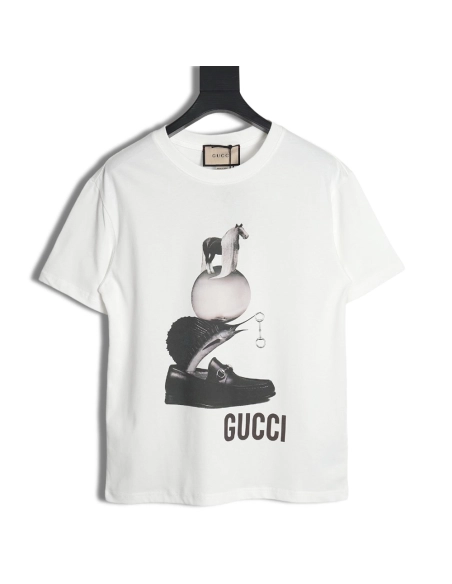 Reps Gucci classic letter LOGO horse head shoes print T-shirt,All order with free shipping Reps Gucci