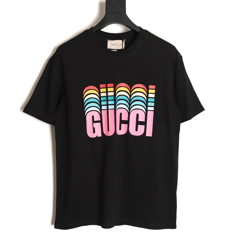 Reps Gucci classic rainbow logo wide T-shirt TSK1,All order with free shipping Reps Gucci