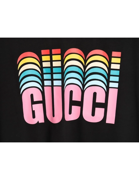 Reps Gucci classic rainbow logo wide T-shirt TSK1,All order with free shipping Reps Gucci