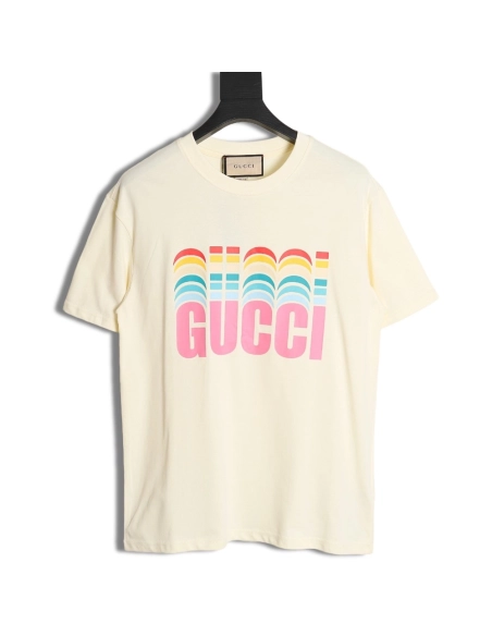 Reps Gucci classic rainbow logo wide T-shirt,All order with free shipping Reps Gucci