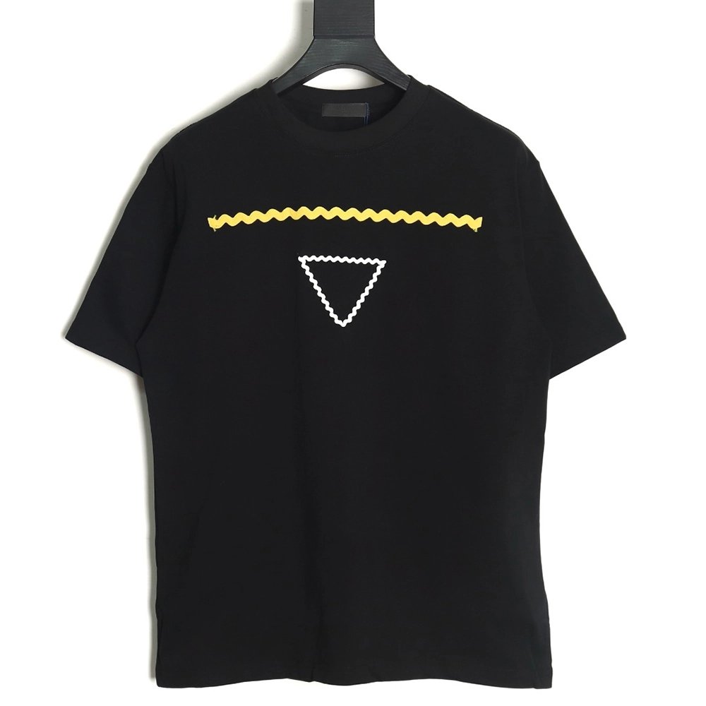 Prada wavy line triangle embroidered short-sleeved T-shirt TSK1,All order with free shipping Prada