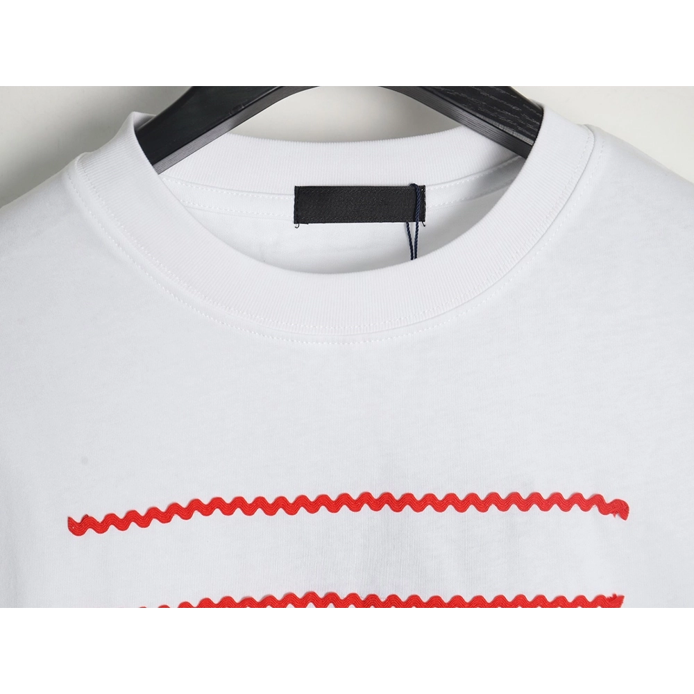 Prada wavy line triangle embroidered short-sleeved T-shirt,All order with free shipping Prada