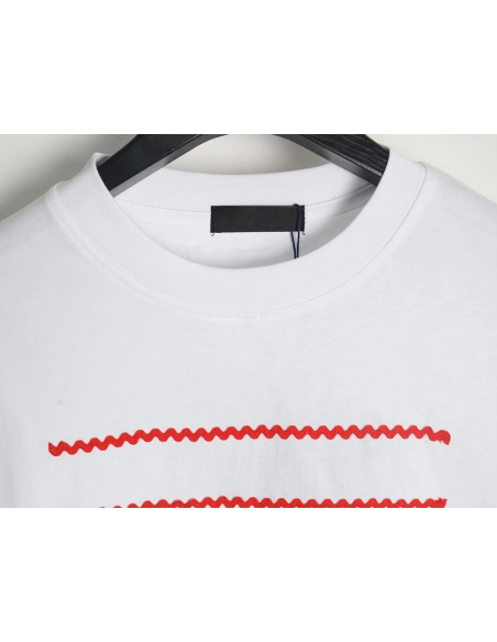 Prada wavy line triangle embroidered short-sleeved T-shirt,All order with free shipping Prada