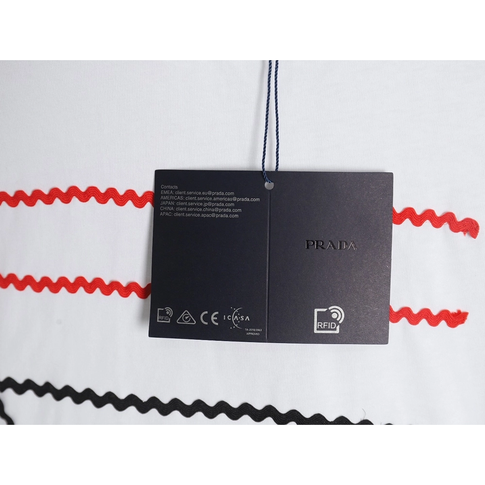 Prada wavy line triangle embroidered short-sleeved T-shirt,All order with free shipping Prada