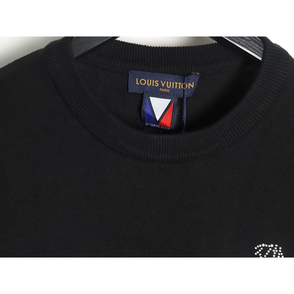 Reps Louis Vuitton rhinestone embroidered knitted short-sleeved T-shirt,All order with free shipping Reps Louis Vuitton