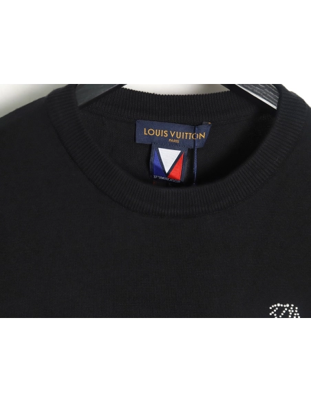 Reps Louis Vuitton rhinestone embroidered knitted short-sleeved T-shirt,All order with free shipping Reps Louis Vuitton