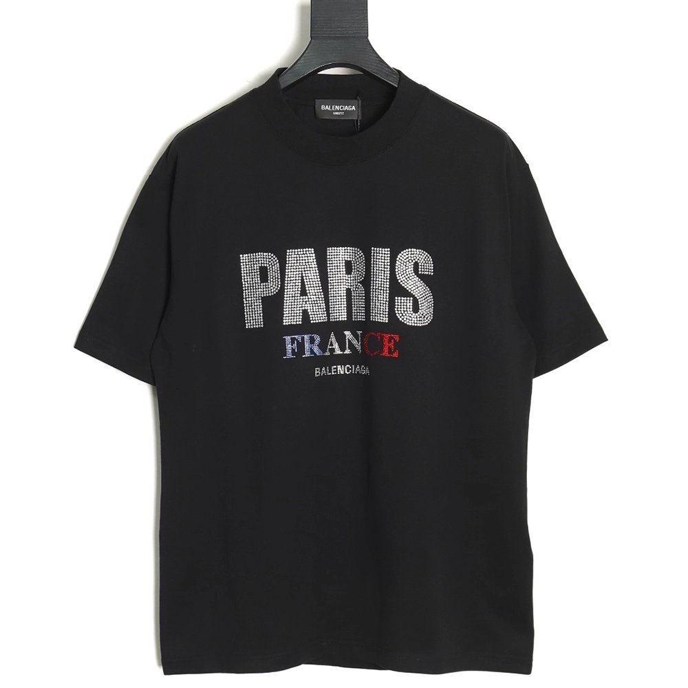 Balenciaga Lettering Rhinestone Short Sleeve T-Shirt,All order with free shipping Balenciaga