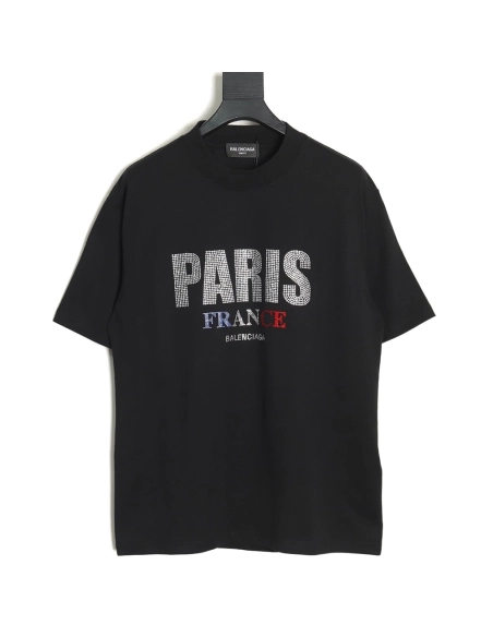Balenciaga Lettering Rhinestone Short Sleeve T-Shirt,All order with free shipping Balenciaga