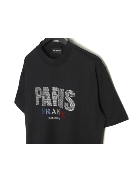 Balenciaga Lettering Rhinestone Short Sleeve T-Shirt,All order with free shipping Balenciaga