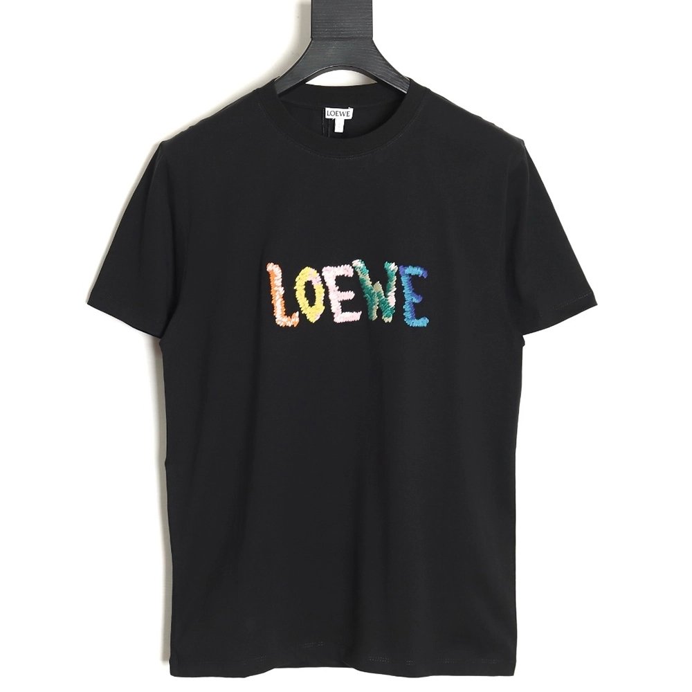 Loewe Rainbow Embroidered Round Neck Short Sleeve T-Shirt,All order with free shipping Reps Gucci