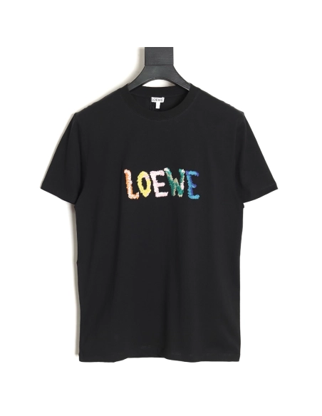 Loewe Rainbow Embroidered Round Neck Short Sleeve T-Shirt,All order with free shipping Reps Gucci