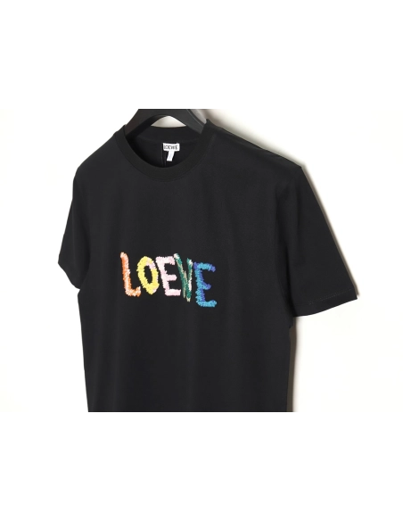 Loewe Rainbow Embroidered Round Neck Short Sleeve T-Shirt,All order with free shipping Reps Gucci