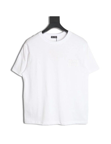 miu miu short-sleeved T-shirt with small logo patch,All order with free shipping Miu Miu
