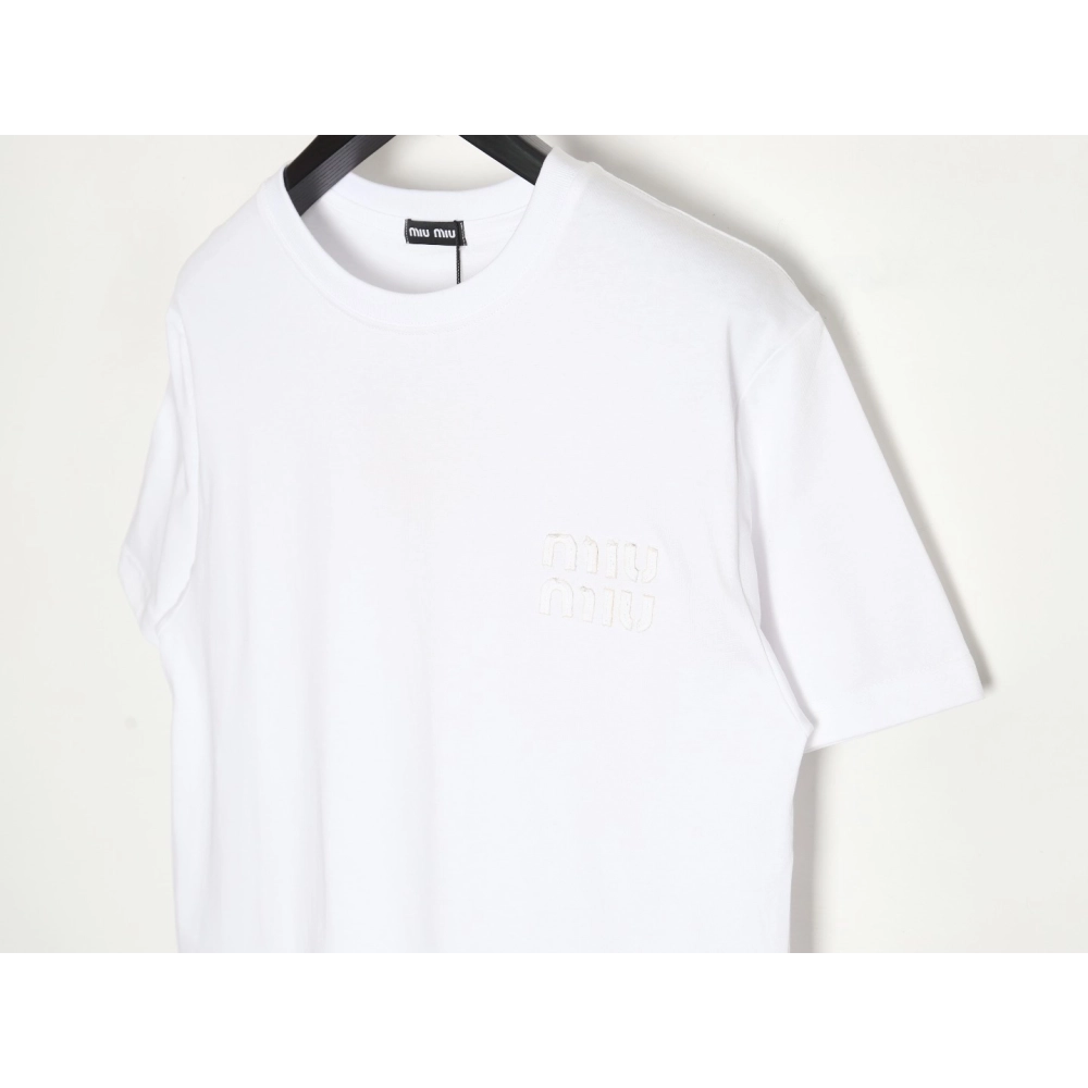 miu miu short-sleeved T-shirt with small logo patch,All order with free shipping Miu Miu