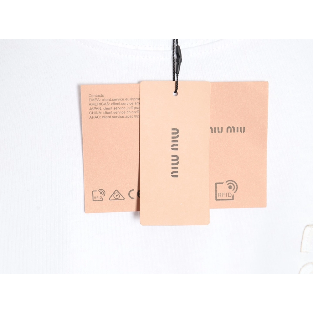 miu miu short-sleeved T-shirt with small logo patch,All order with free shipping Miu Miu