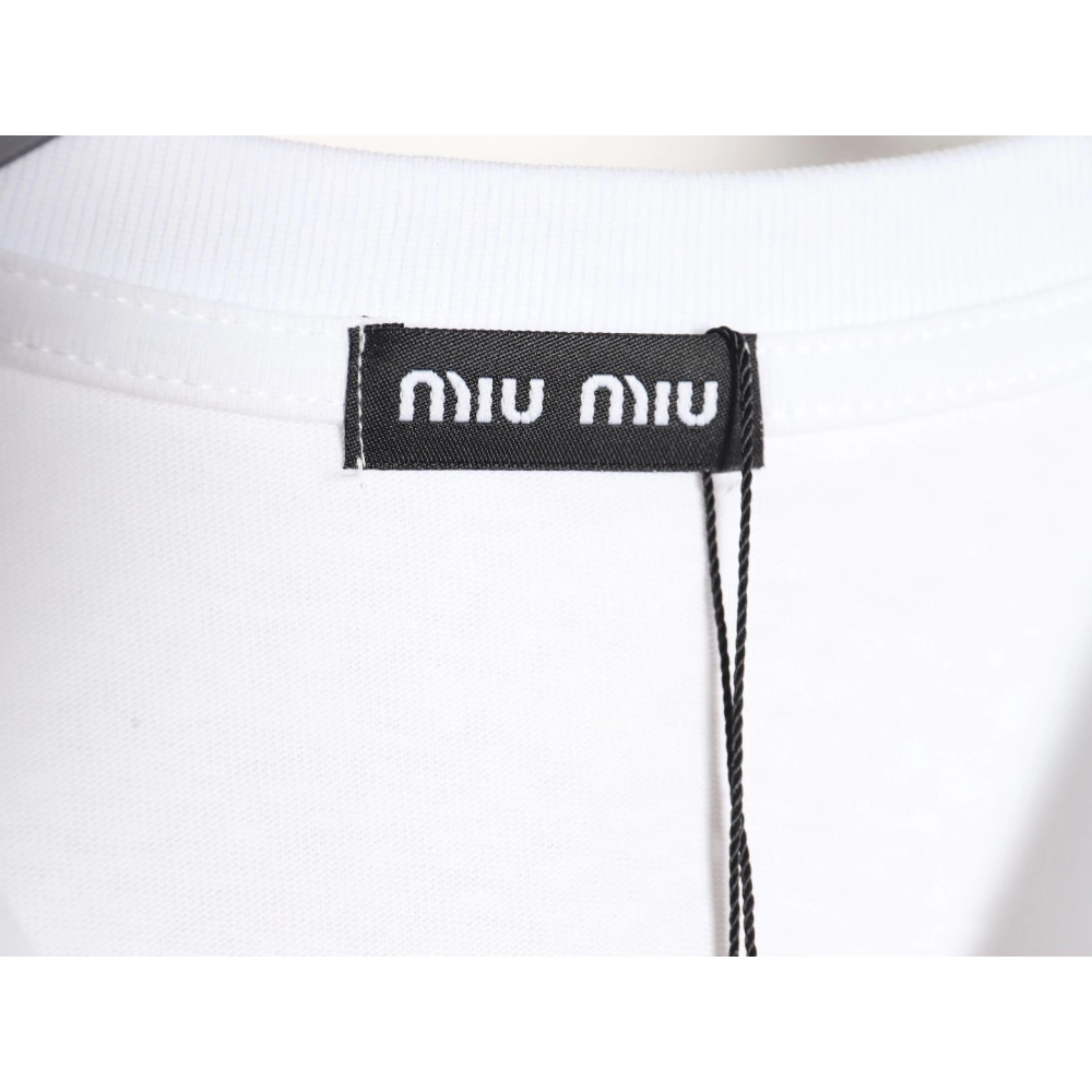 miu miu short-sleeved T-shirt with small logo patch,All order with free shipping Miu Miu