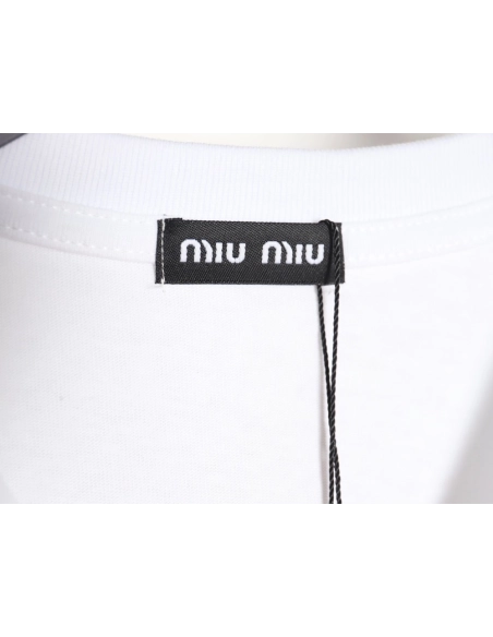 miu miu short-sleeved T-shirt with small logo patch,All order with free shipping Miu Miu