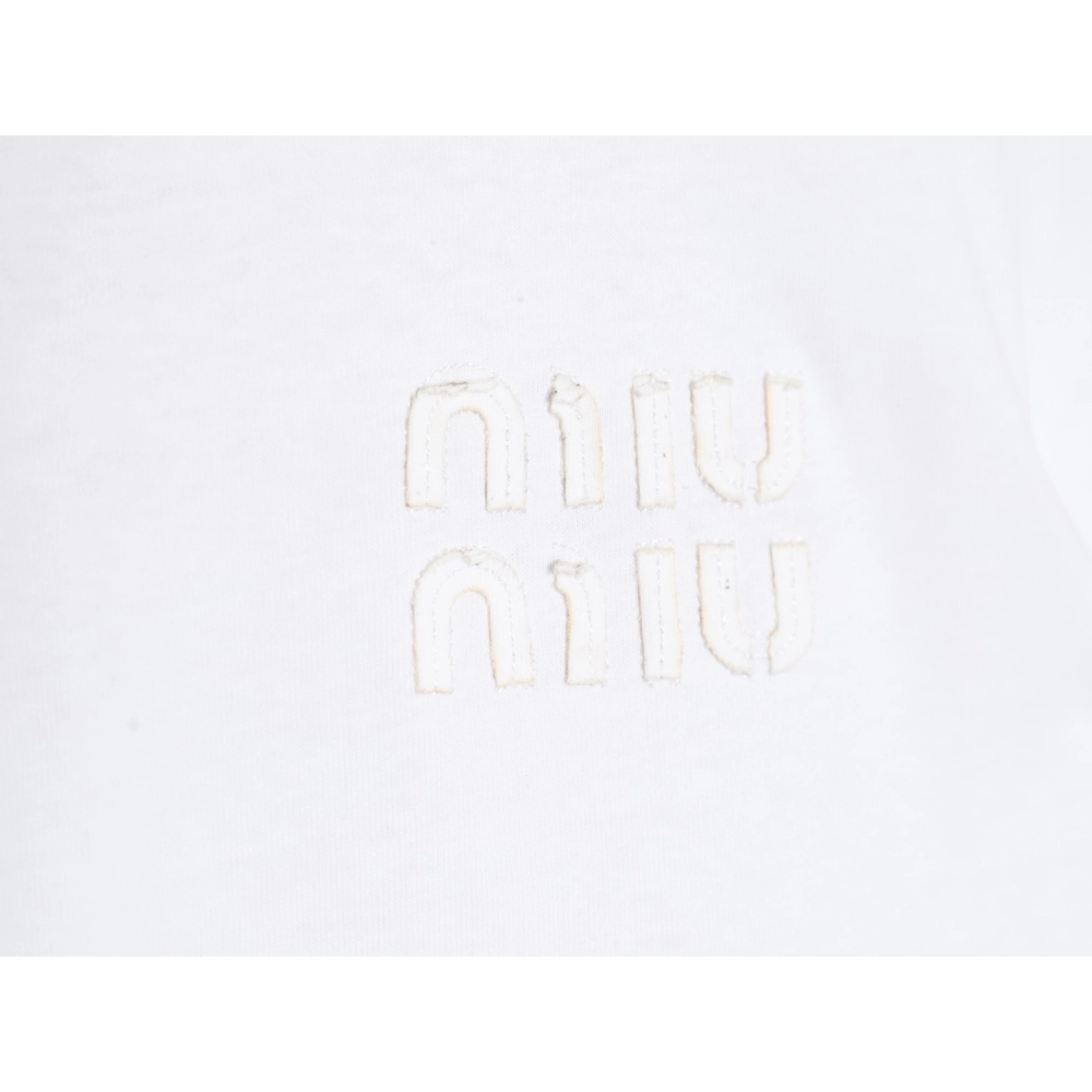 miu miu short-sleeved T-shirt with small logo patch,All order with free shipping Miu Miu