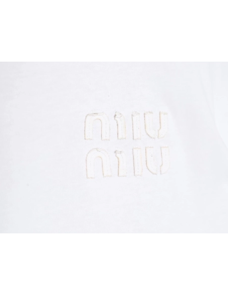 miu miu short-sleeved T-shirt with small logo patch,All order with free shipping Miu Miu