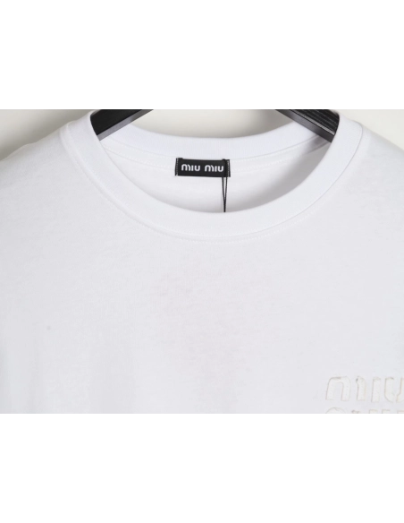 miu miu short-sleeved T-shirt with small logo patch,All order with free shipping Miu Miu