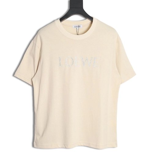 Loewe Silver Embroidered Short Sleeve T-Shirt,All order with free shipping Loewe