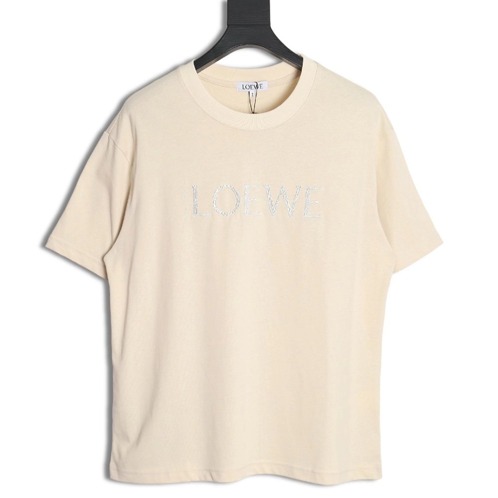 Loewe Silver Embroidered Short Sleeve T-Shirt,All order with free shipping Loewe