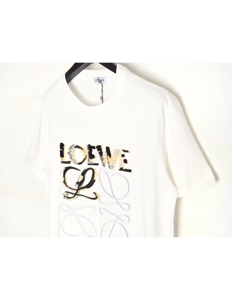 Loewe Anagram Half Hand-Painted Embroidered Short Sleeve T-Shirt,All order with free shipping Loewe