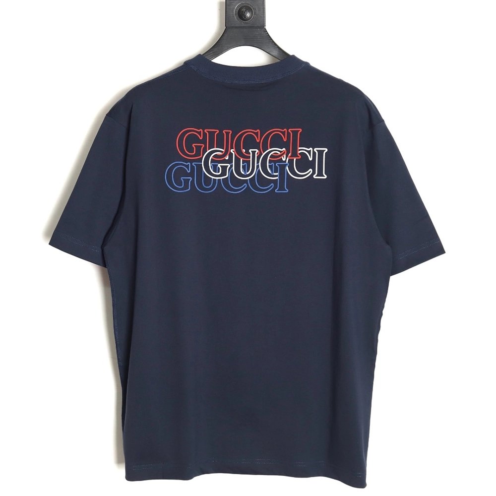 Reps Gucci Red,All order with free shipping  White and Blue G Print Round Neck Short Sleeve T-shirt,All order with free shipping