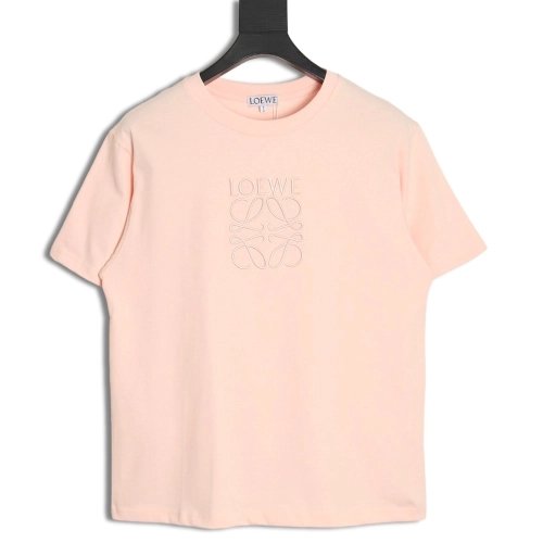 Loewe solid color embroidered large logo T-shirt,All order with free shipping Loewe