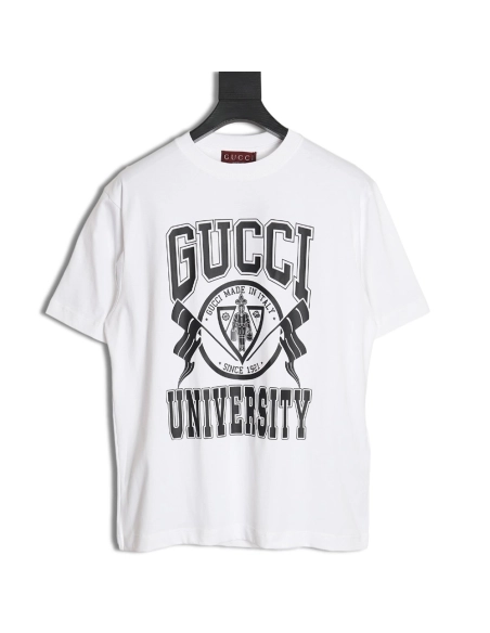 Reps Gucci University Crest Printed Round Neck Short Sleeve T-Shirt,All order with free shipping Reps Gucci