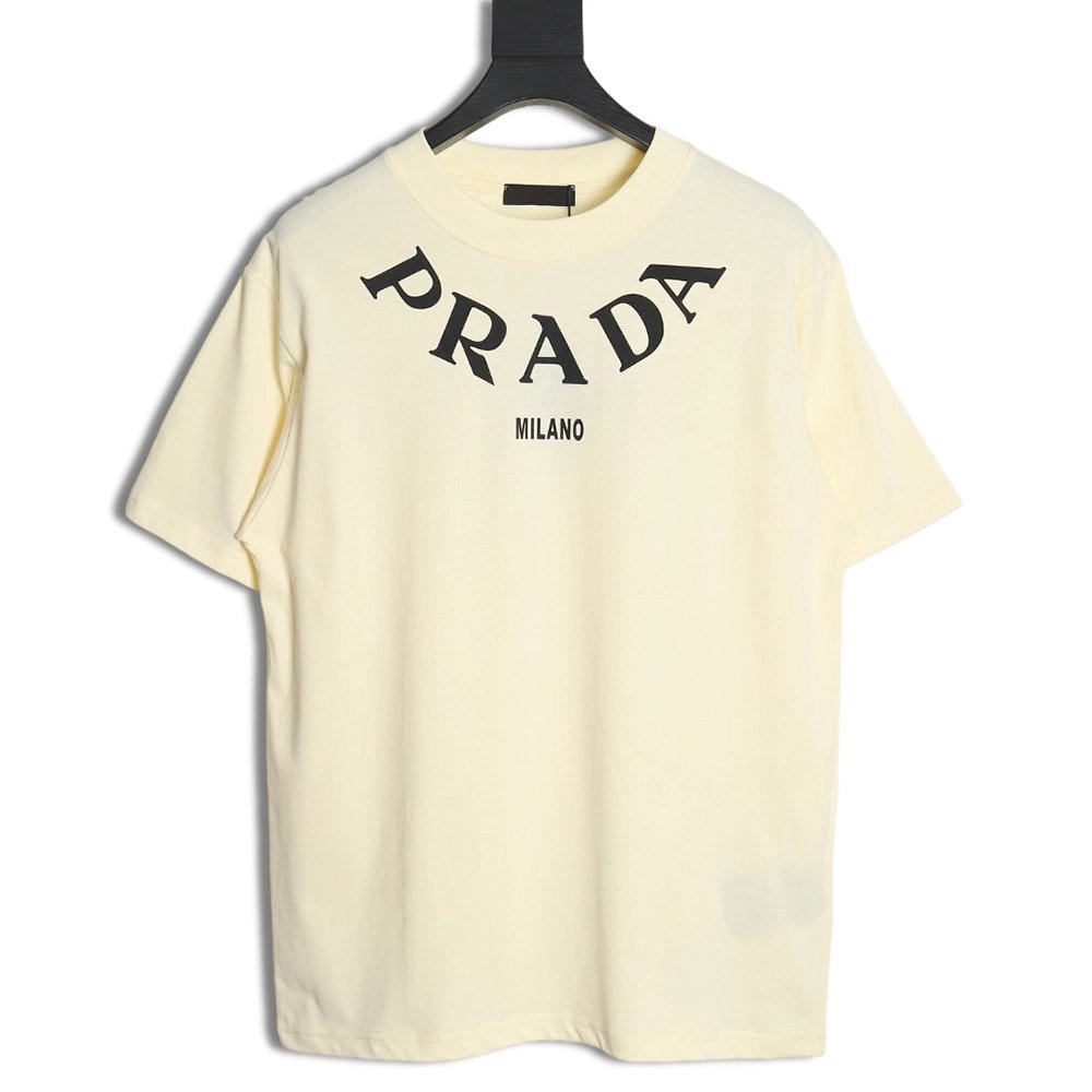 Prada 24SS collar necklace large letters l0go short-sleeved T-shirt,All order with free shipping Prada