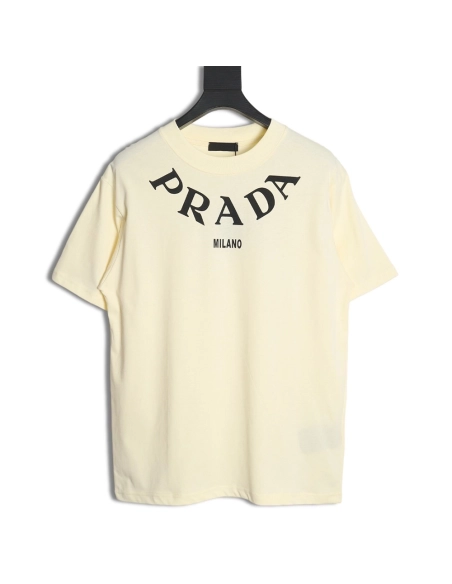 Prada 24SS collar necklace large letters l0go short-sleeved T-shirt,All order with free shipping Prada