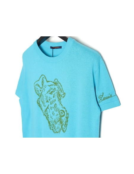 Reps Louis Vuitton 24SS Fox Terrier jacquard knitted short-sleeved T-shirt,All order with free shipping Reps Louis Vuitton