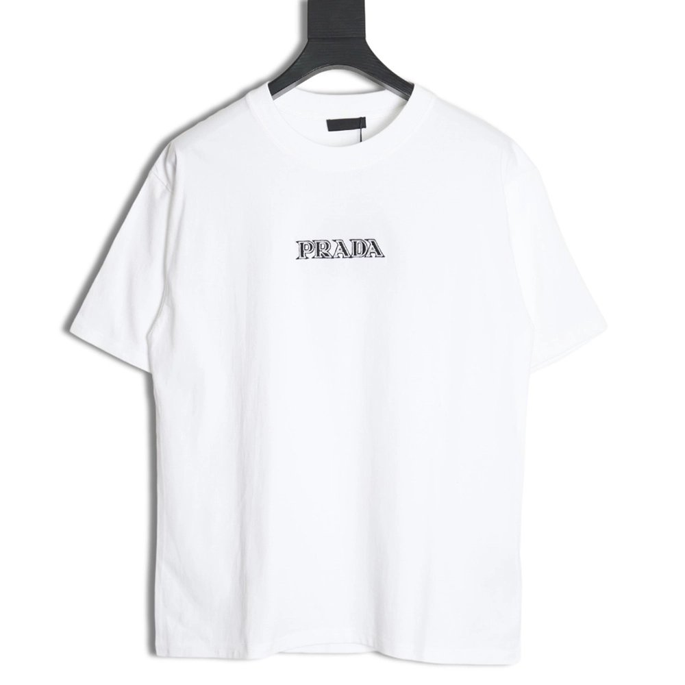 Prada 3D logo embroidered short-sleeved T-shirt,All order with free shipping Prada