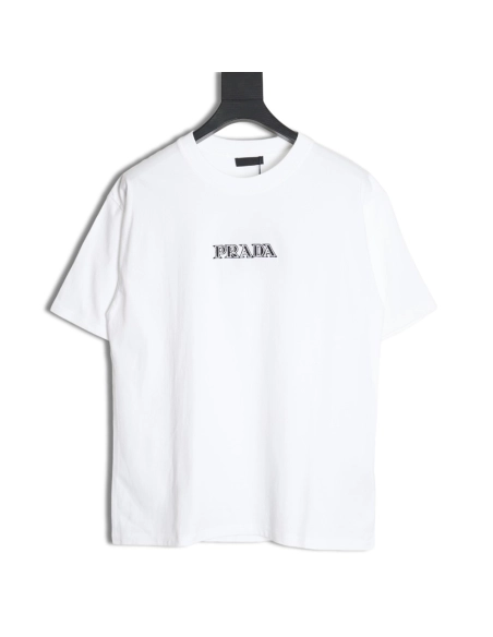 Prada 3D logo embroidered short-sleeved T-shirt,All order with free shipping Prada