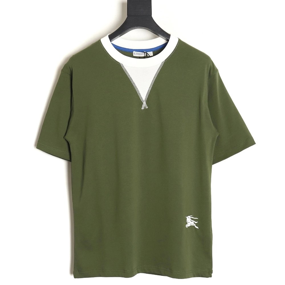 Burberry V-neck stitching round fake two-piece hem warhorse short-sleeved T-shirt_TSK1,All order with free shipping Burberry