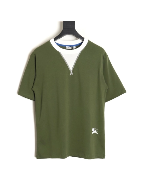 Burberry V-neck stitching round fake two-piece hem warhorse short-sleeved T-shirt_TSK1,All order with free shipping Burberry