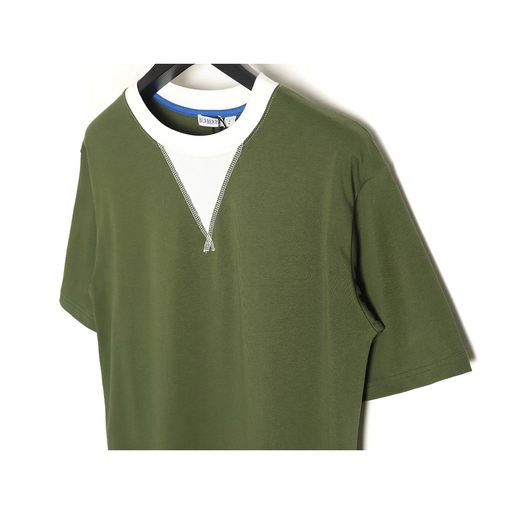 Burberry V-neck stitching round fake two-piece hem warhorse short-sleeved T-shirt_TSK1,All order with free shipping Burberry