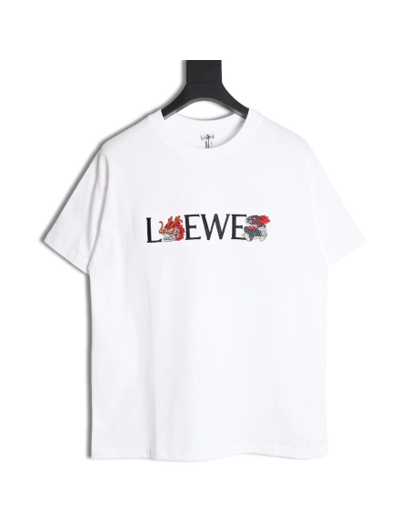 Loewe 24ss Dragon Year Limited Edition Logo Embroidered Short Sleeve T-shirt,All order with free shipping Loewe