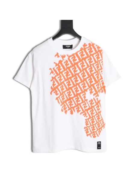 Fendi 24SS double F irregular ink-splashed print short-sleeved T-shirt,All order with free shipping Fendi