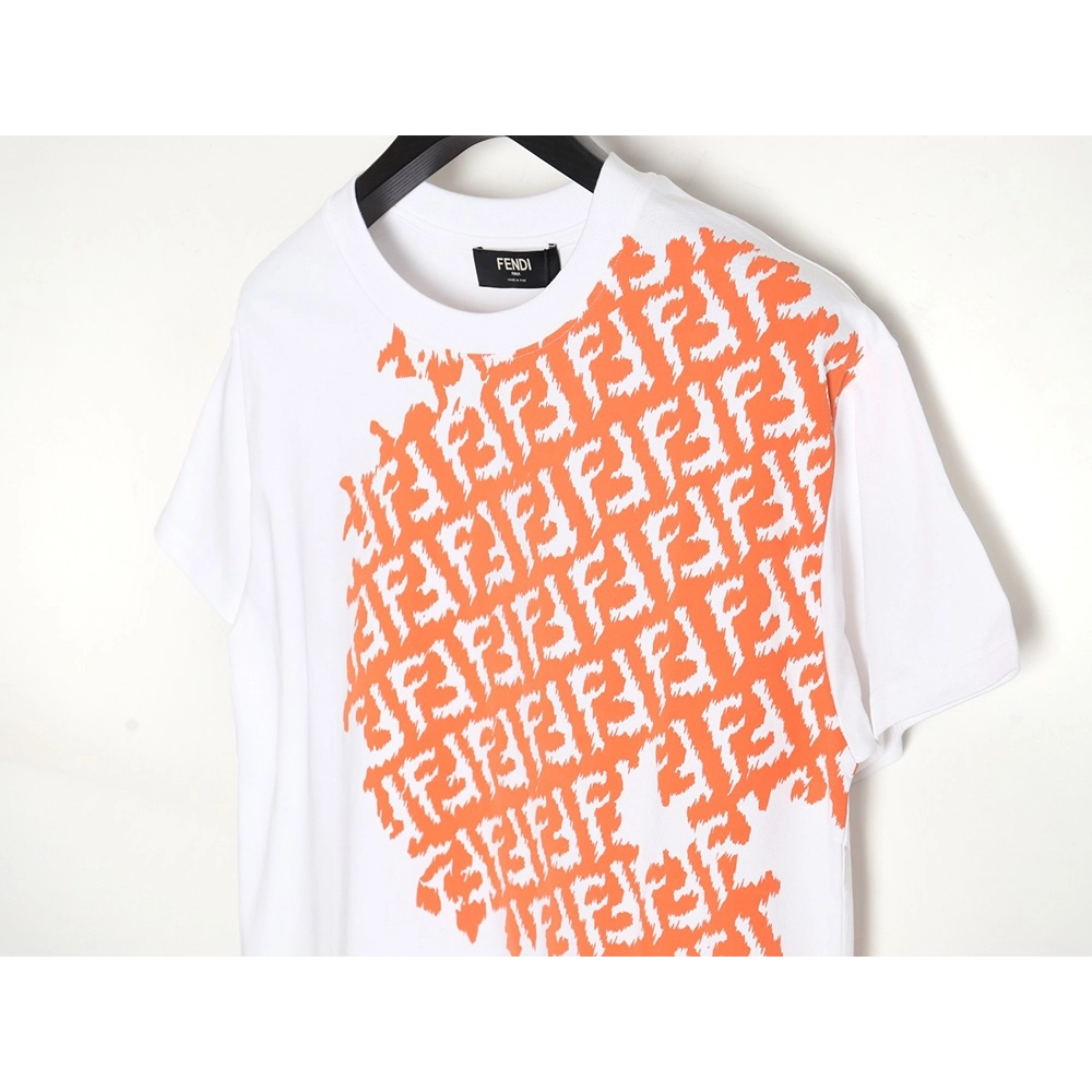 Fendi 24SS double F irregular ink-splashed print short-sleeved T-shirt,All order with free shipping Fendi