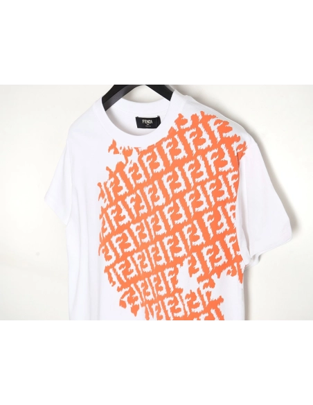 Fendi 24SS double F irregular ink-splashed print short-sleeved T-shirt,All order with free shipping Fendi